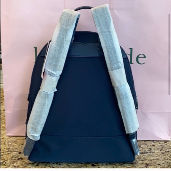 NWT Auth Kate Spade Medium Navy Nylon Backpack - Picture 6 of 9